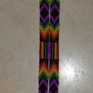 Rainbow diversity loom beaded lanyard with black background