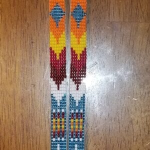 Orange, red and blue Loom beaded lanyard