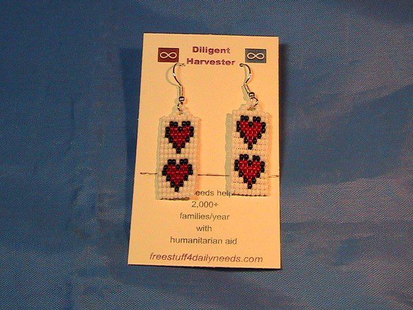 double heart earrings red center