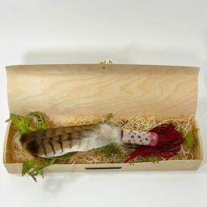 pass the feather, smudge kit, sage, feather,smudge feather, blue jay, beaded feather