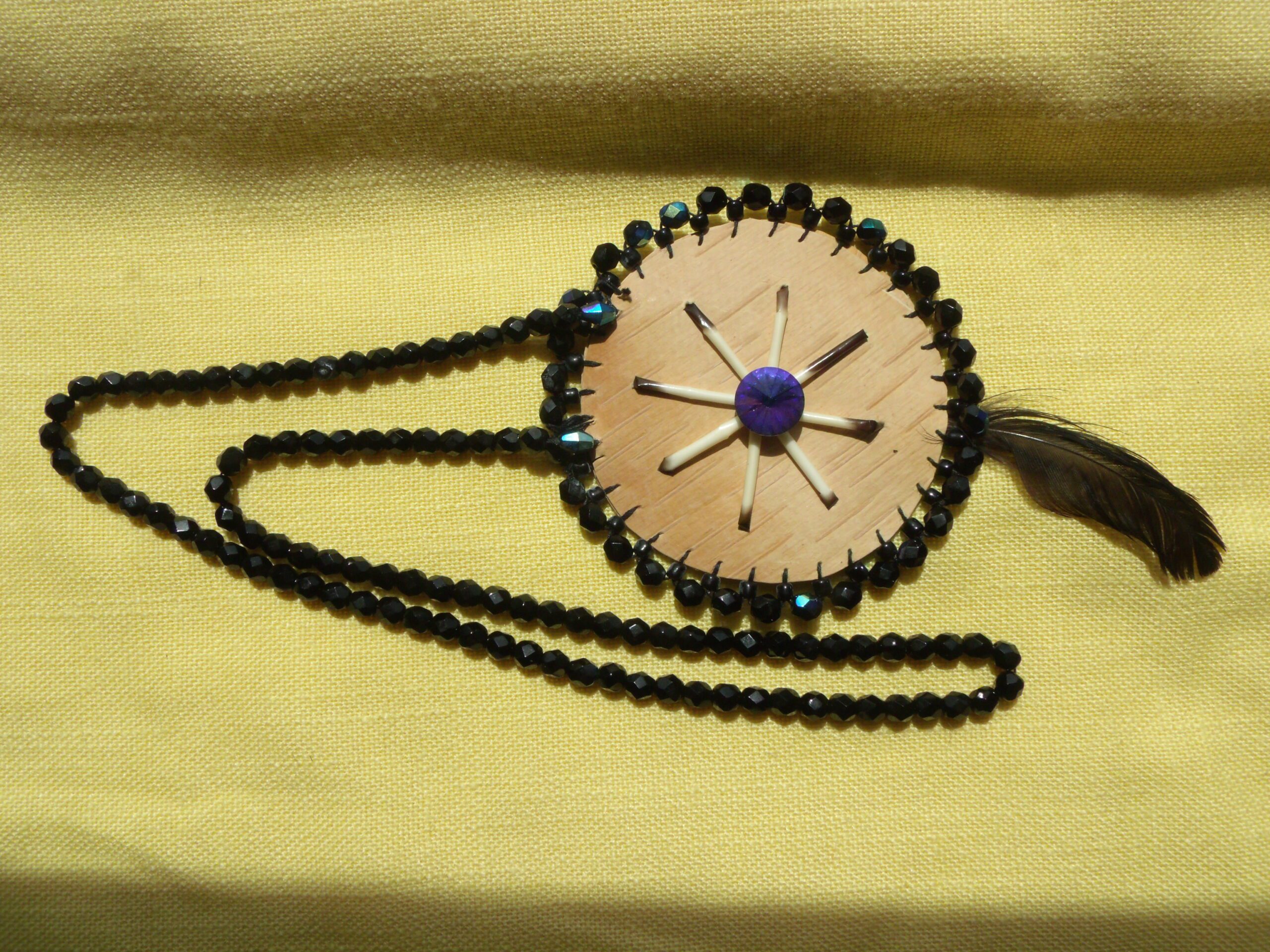 raven birchbark quill necklace
